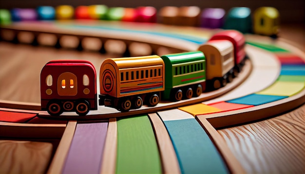 写真 aiが生成した線路上の機関車を描いた子供用おもちゃ