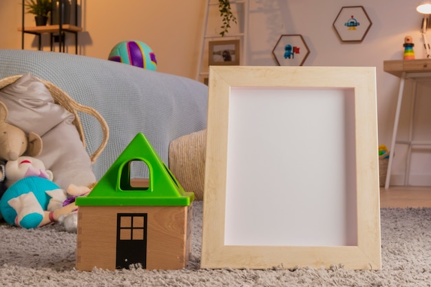 Photo child toys still life with frame template