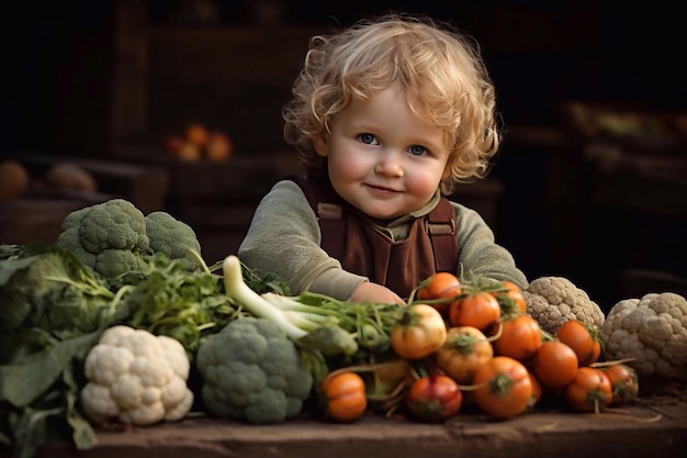 Child and vegetables Selective focus