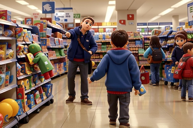 Foto un bambino è stato catturato mentre usciva da un supermercato con un giocattolo in tasca.