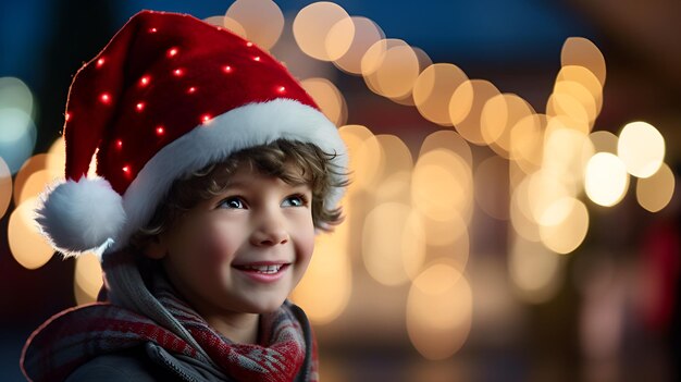 Foto un bambino che indossa un cappello di babbo natale la vigilia di natale