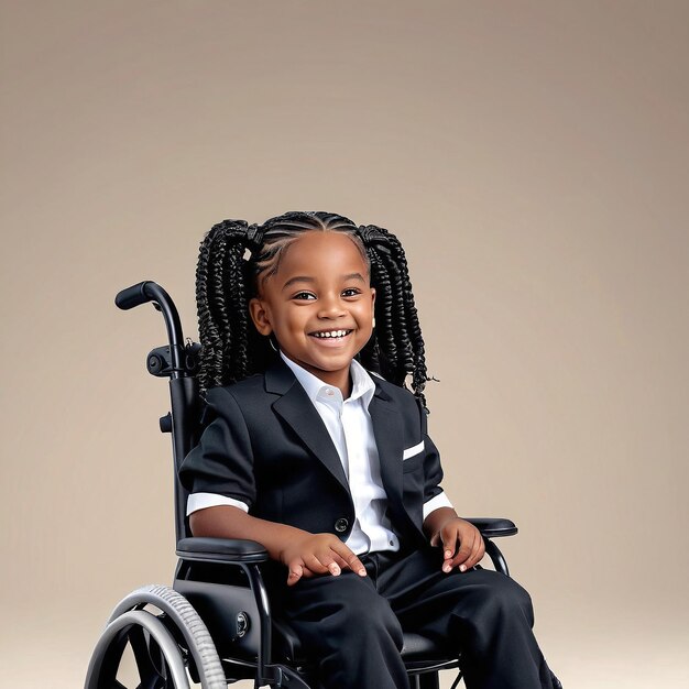 Photo a child in a wheelchair smiles for the camera