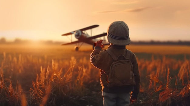 Child with airplane Generative Ai