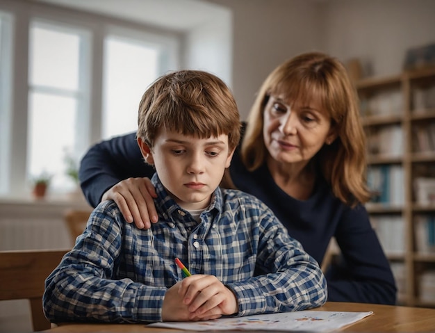 Child with autism accompanied by his mother autism day