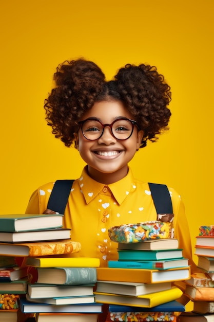 Photo child with backpack and books back to school generative ai