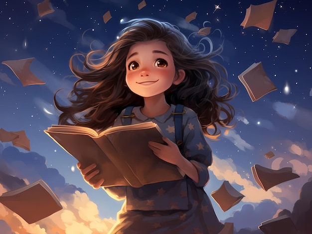 어린이 책과 함께 어린이 책 어린이처럼 순진한 동화 책 꿈의 하늘과 별의 달의 밤