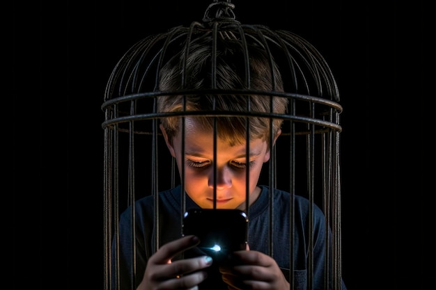 Child with Cage Symbol of Social Media Entrapment