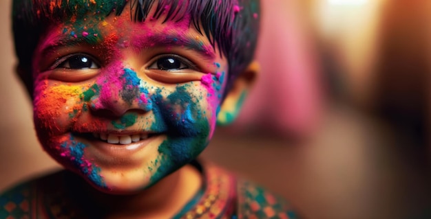 Photo child with colorful holi powder on face