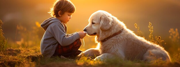 Child with dog friendship and love generative ai kid