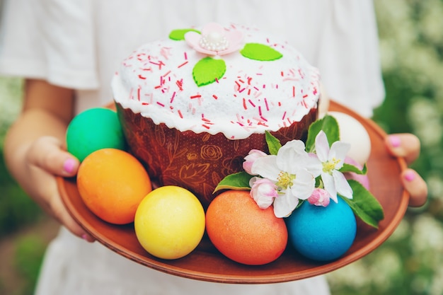 A child with Easter treats. 