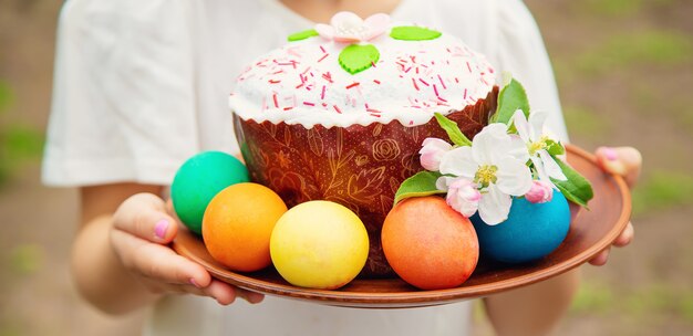 A child with Easter treats. 