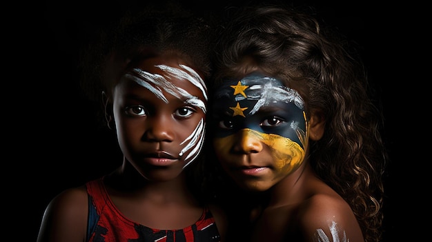 a child with a face painted with the words " and " the word " on it.