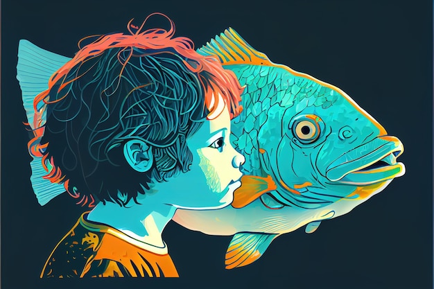 Child with fish logo AI render