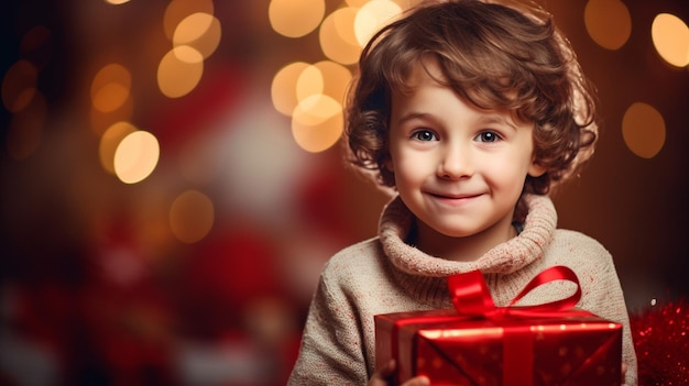 child with a gift for the New Year New Year's interior Christmas atmosphere Generative AI