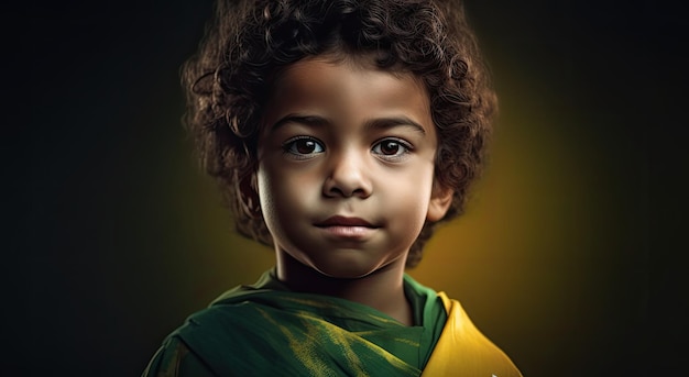 Ребенок в зелено-желтой рубашке с надписью «любовь».