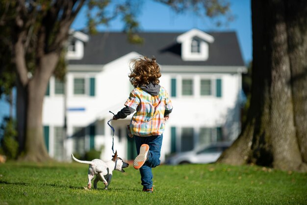 Child with her pet runs to race