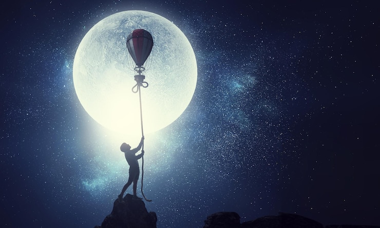 Photo child with hot air balloon. mixed media