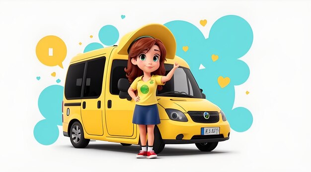 child with school bus 3d Cartoon Character AI Generative