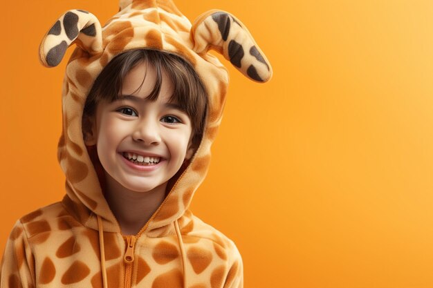 Photo a child with smile expression wearing animal costume