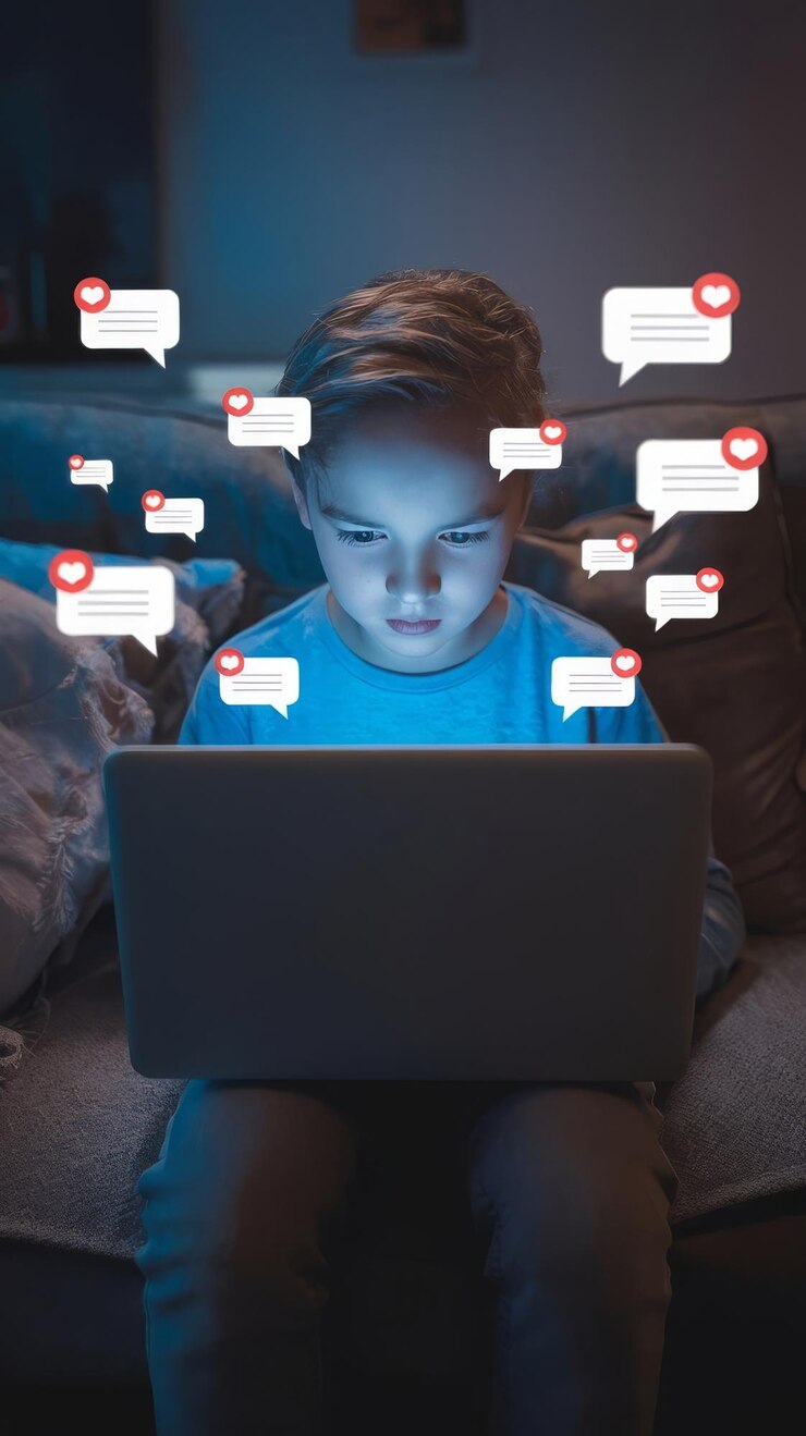 Photo child with social media addiction