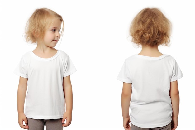 Photo a child with a white t - shirt on and the front is wearing a white t - shirt.