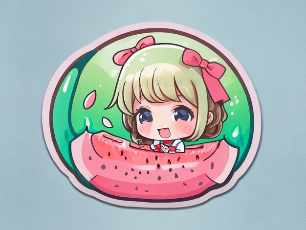 A child039s delight sticker of a girl inside a watermelon