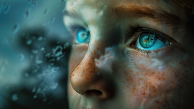 Child39s Gaze Through Rainy Window