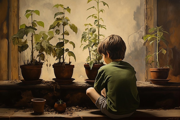 A Child39s Journey in Nurturing a Plant Generative By Ai