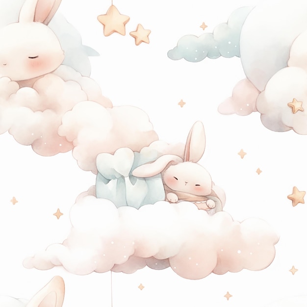 ChildFriendly Cartoon Cloud Watercolor Drawing