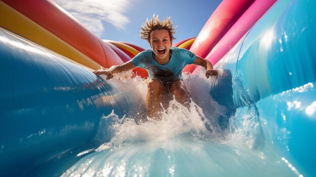 Foto avventura infantile divertimento bagnato scivolare su multi colorato