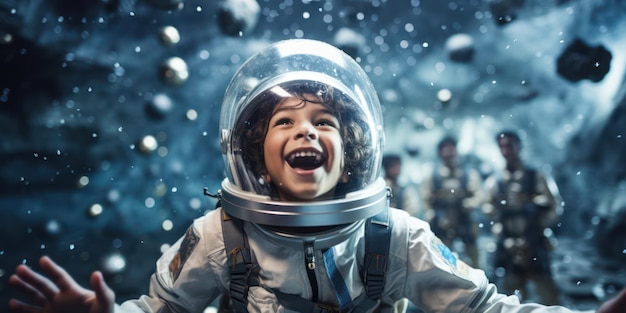 Childhood Dreams An Adventurous Little Astronaut Exploring the Imaginary Cosmos