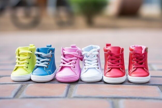 Photo childhood footwear in variety of colors