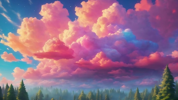 Childish background of colorful flat clouds