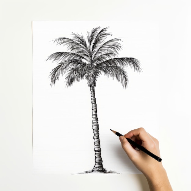 Photo childish drawing of a palm tree monochromatic artwork with precise draftsmanship