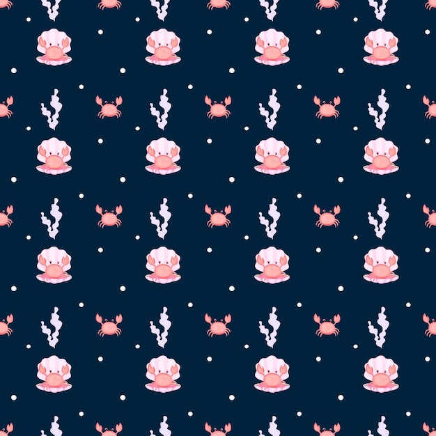 Childish seamless pattern with shell and pearl and crab gentle pattern for girls textile