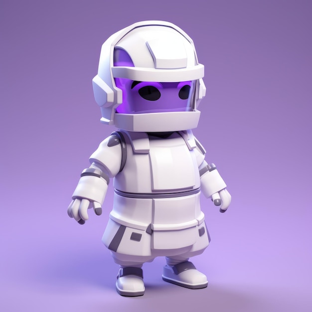 幼稚な3Dレンダリング パープルホワイトロボットの服装