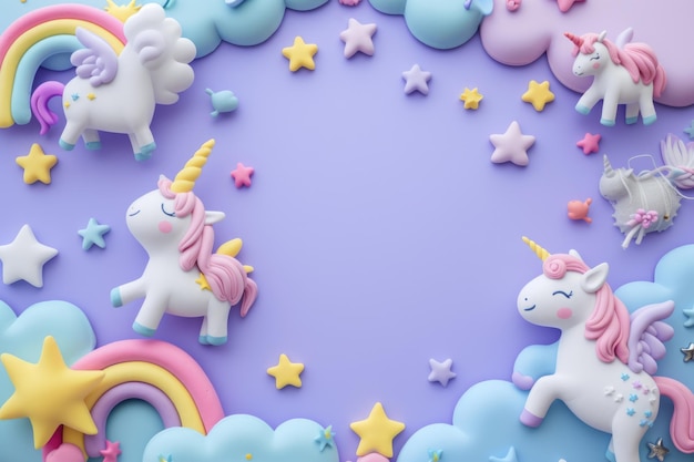 Photo childlike pastel kawaii background with cute handmade plasticine animals