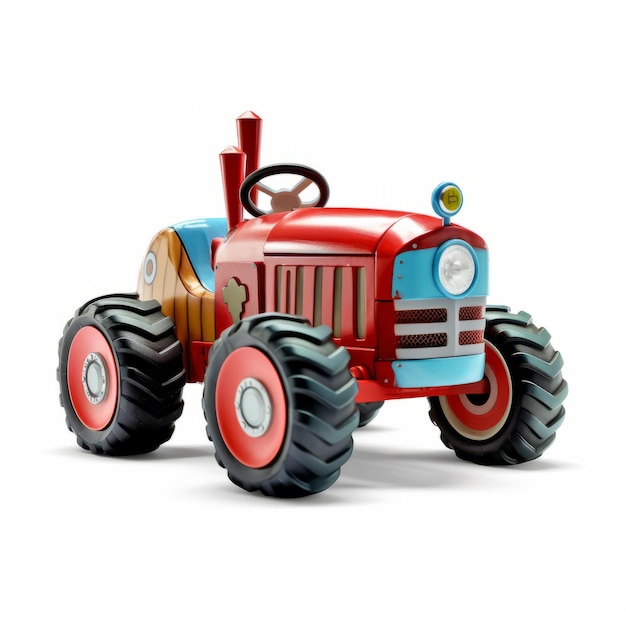 Childlike Wonder A Playful Wooden Tractor Against A Sleek White