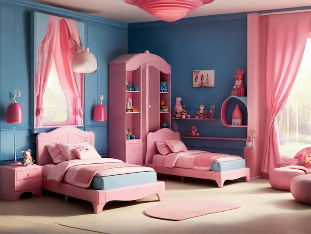 Children 39s bedroom in pink and blue