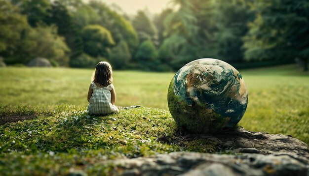 写真 子供と地球