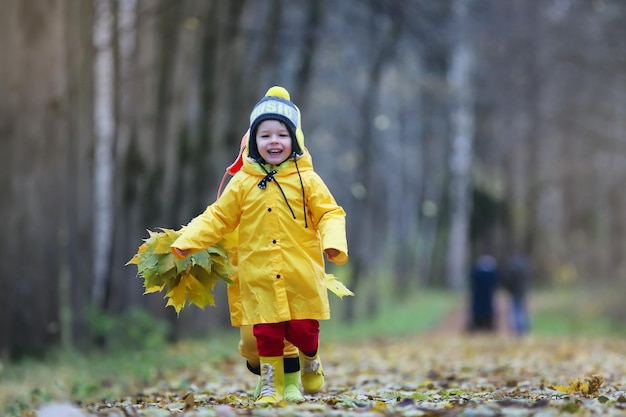 Children are walking in the autumn park