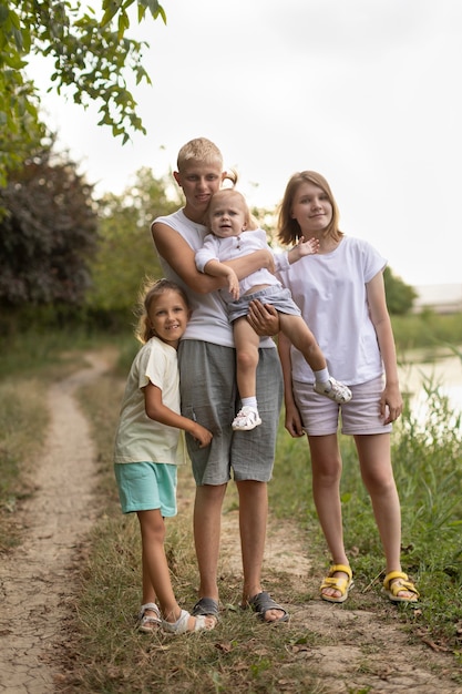 Children are walking in nature