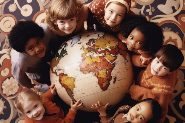 Photo children around a globe