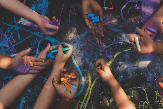 Children art drawing together