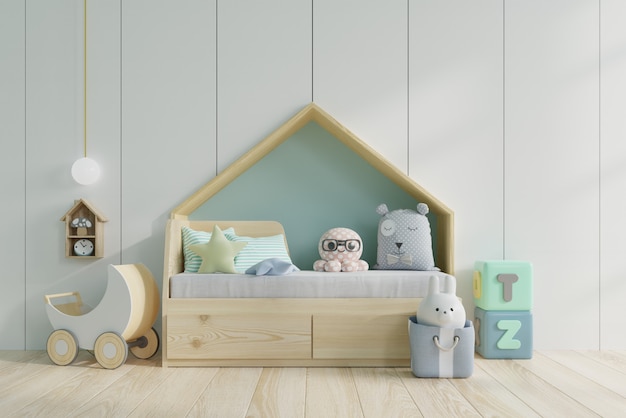 Children bed with soft toys