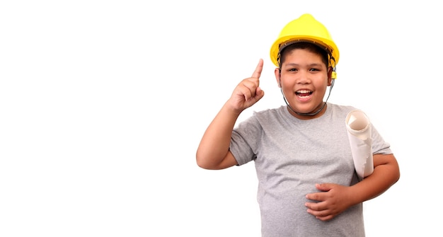 children boy engineer isolated on white background.