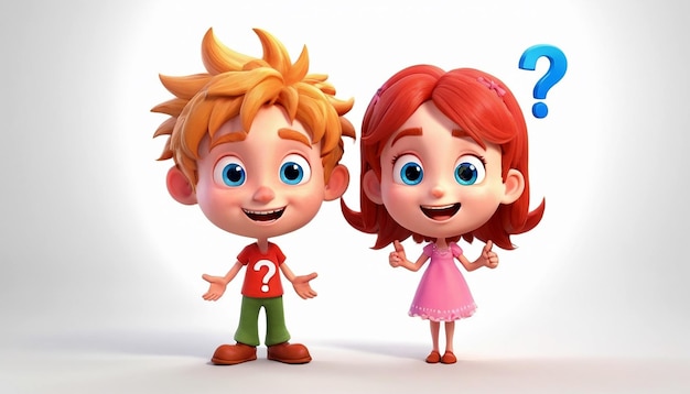 Children boy and girl cartoon 3d image with cheerful faces