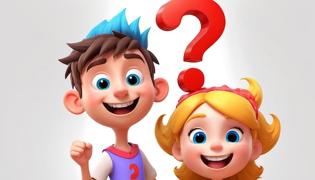 Children boy and girl cartoon 3d image with cheerful faces