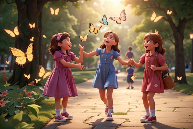 Children catching a butterfly in the park