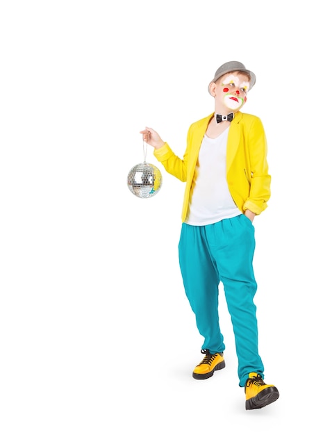 children in colorful clown outfits isolated on a white background